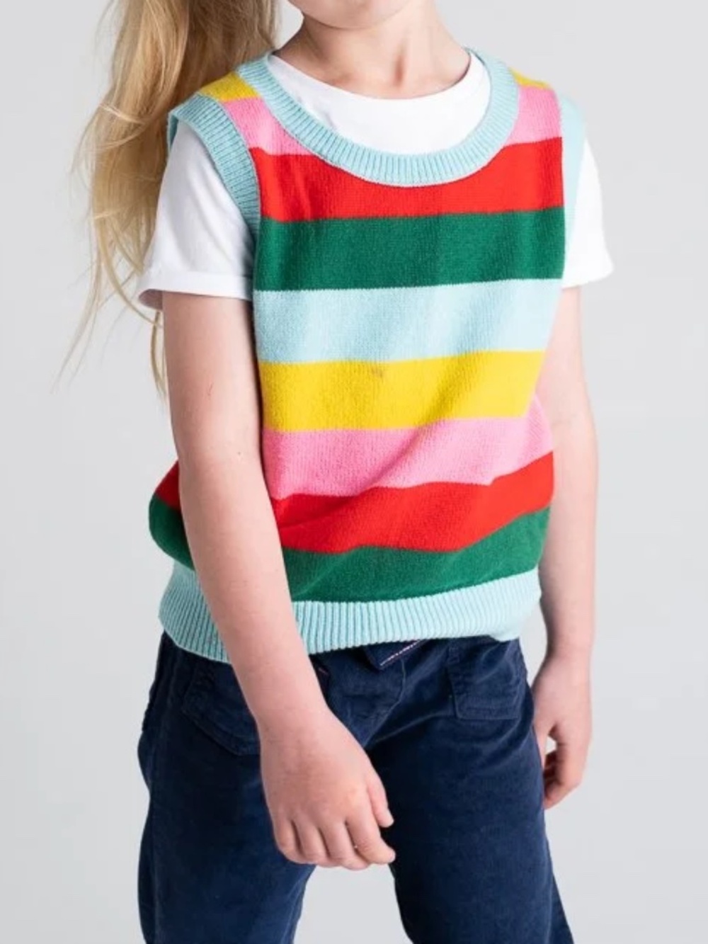 Youth Mini Boden Rainbow Stripe Sweater Vest Size 7-8Y NWT